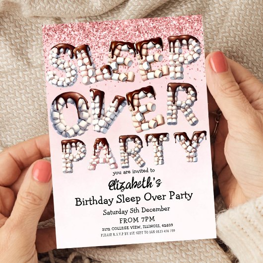 ピンクよくはしゃぐのマシュマロのチョコレートそりのパーティー 招待状