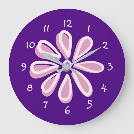 ピンクよくはしゃぐの花ドードル ラージ壁時計 (正面)