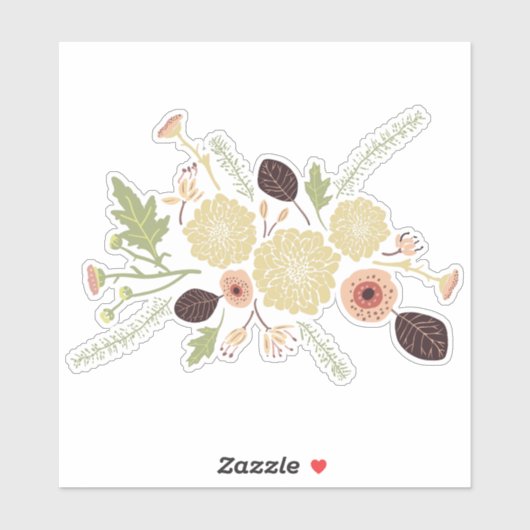 ピンクよくはしゃぐの茶色のモチーフを投げた花 シール (シート)