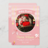 ピンクよくはしゃぐの赤ちゃんシャワー 招待状 (正面/裏面)