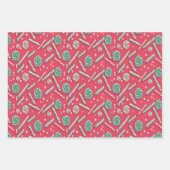 ピンクよくはしゃぐカラフルとグリーンのキャンディデザイン ラッピングペーパーシート (正面3)