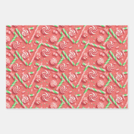 ピンクよくはしゃぐカラフルとグリーンのキャンディデザイン ラッピングペーパーシート