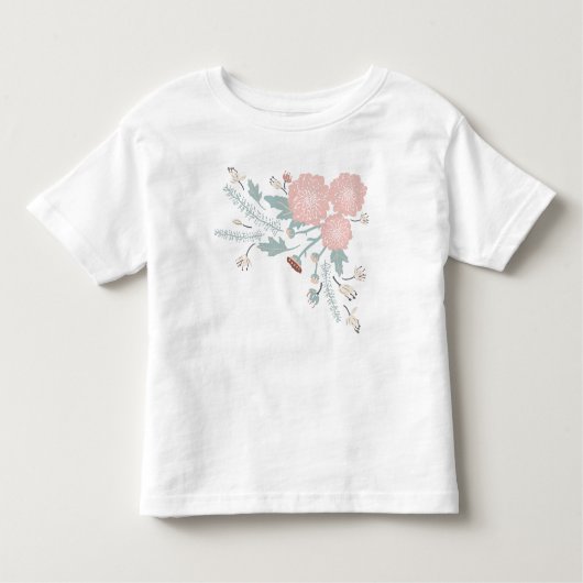 ピンクよくはしゃぐクリームブルーリピートフローラプリント トドラーTシャツ (正面)