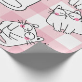 ピンクよくはしゃぐネコイラストレーション ラッピングペーパー (角)