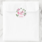 ピンクよくはしゃぐプールパーティーガール誕生日 ラウンドシール (バッグ)