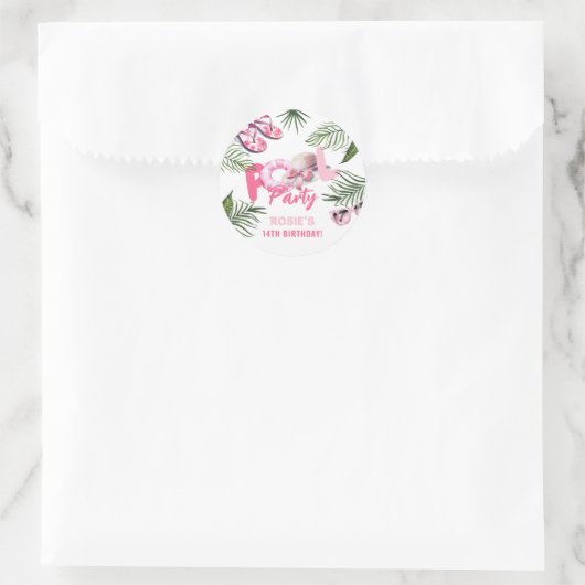 ピンクよくはしゃぐプールパーティーガール誕生日 ラウンドシール (バッグ)