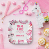 ピンクよくはしゃぐプールパーティーサマーガールズ誕生日 ペーパープレート (パーティー)