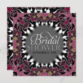 ピンクろうけつ染め装飾金ゴールド&シルバーブライダルシャワー 招待状 (正面/裏面)