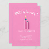 ピンクをテーマにしたキャンドル付き誕生日の招待状 招待状 (正面/裏面)