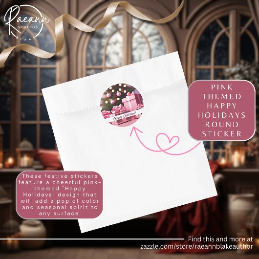 ピンクをテーマにしたハッピーホリデーズシール ラウンドシール