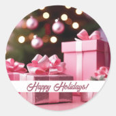 ピンクをテーマにしたハッピーホリデーズシール ラウンドシール (正面)