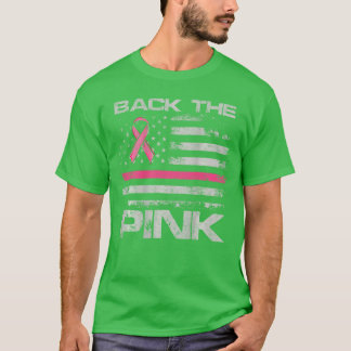 ピンクを応援 アメリカ国旗 バックプリントTシャツ 女性用 Tシャツ