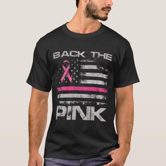 ピンクを応援 アメリカ国旗 ブレストキャンサー啓発 Tシャツ (正面)