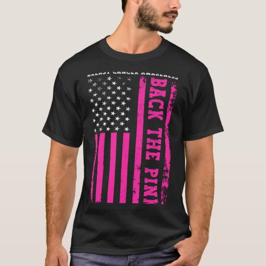 ピンクを応援 アメリカ国旗 乳がん Tシャツ (正面)