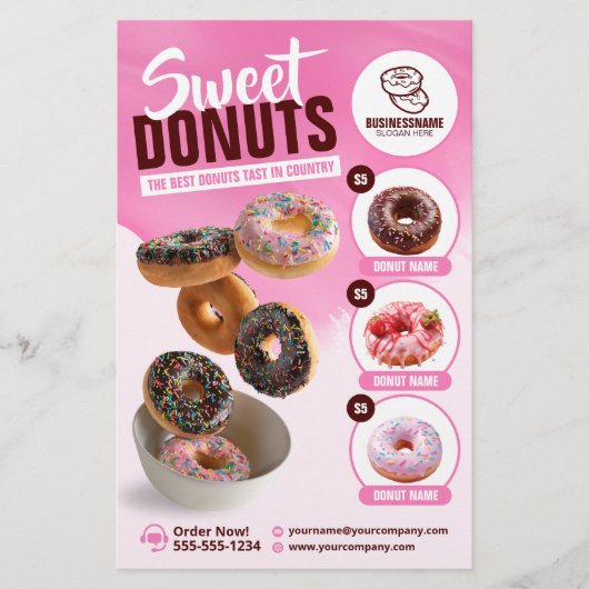 ピンクアイキャッチドーナツベーカリーショップスウィートトリートメント チラシ (正面)