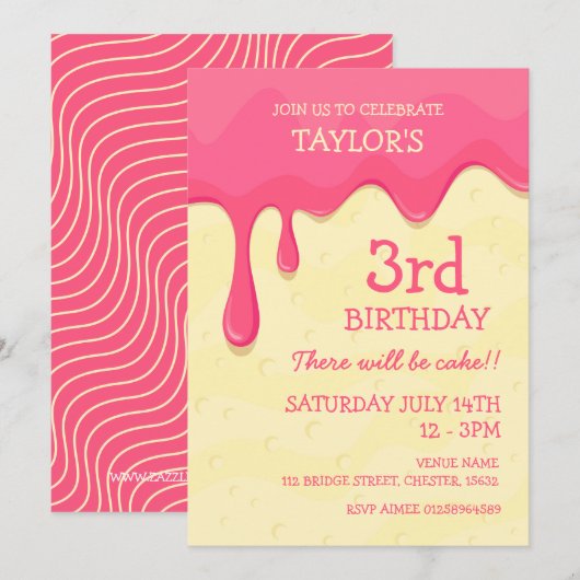 ピンクアイシングケーキ 招待状 (正面/裏面)