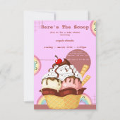 ピンクアイスよくはしゃぐクリームベビーシャワーの招待 出欠カード (正面)