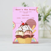 ピンクアイスよくはしゃぐクリームベビーシャワーの招待 出欠カード (スタンド正面)