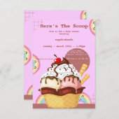 ピンクアイスよくはしゃぐクリームベビーシャワーの招待 出欠カード (正面/裏面)