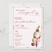 ピンクアイスクリームさくらんぼレッドスコップアップブライダルシャワー 招待状 (正面)