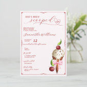 ピンクアイスクリームさくらんぼレッドスコップアップブライダルシャワー 招待状 (スタンド正面)