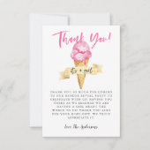 ピンクアイスクリームガールジェンダーリビールパーティー サンキューカード (正面)