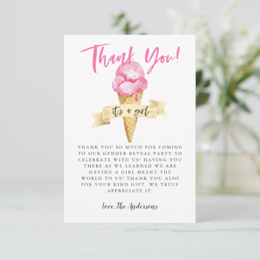 ピンクアイスクリームガールジェンダーリビールパーティー サンキューカード (スタンド正面)