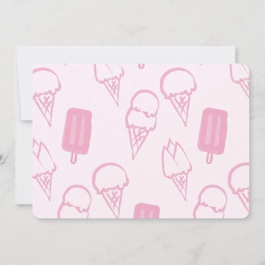 ピンクアイスクリームガール写真1st誕生日 招待状 (裏面)