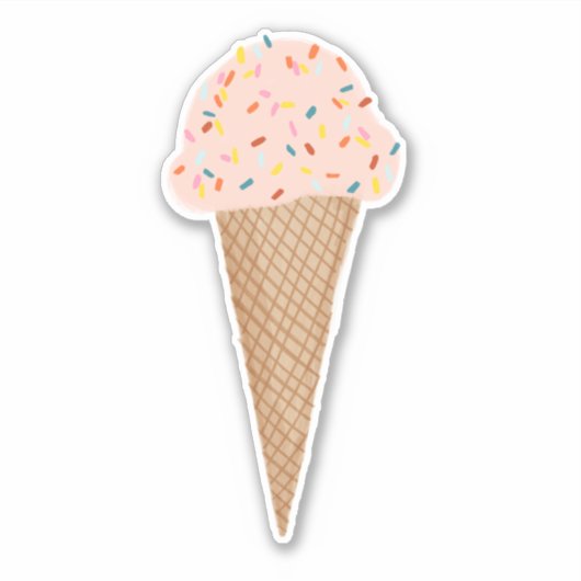 ピンクアイスクリームコーンと散水イラストレーション シール (正面)
