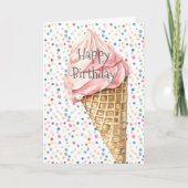 ピンクアイスクリームコーンの紙吹雪の誕生日 カード (正面)