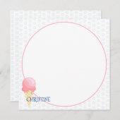 ピンクアイスクリームコーンイラストレーション名前をカスタムする ノートカード (正面/裏面)