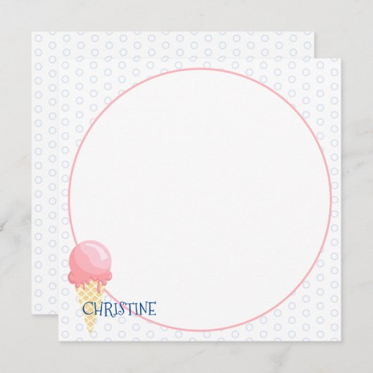 ピンクアイスクリームコーンイラストレーション名前をカスタムする ノートカード (正面/裏面)