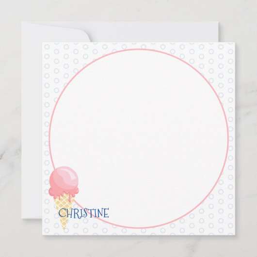 ピンクアイスクリームコーンイラストレーション名前をカスタムする ノートカード (正面)