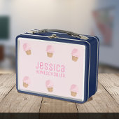 ピンクアイスクリームコーンガールズスクールメタルランチボックス メタルランチボックス