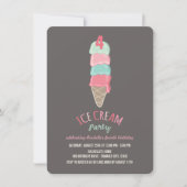ピンクアイスクリームコーンガール4th誕生日パーティー招待状 招待状 (正面)