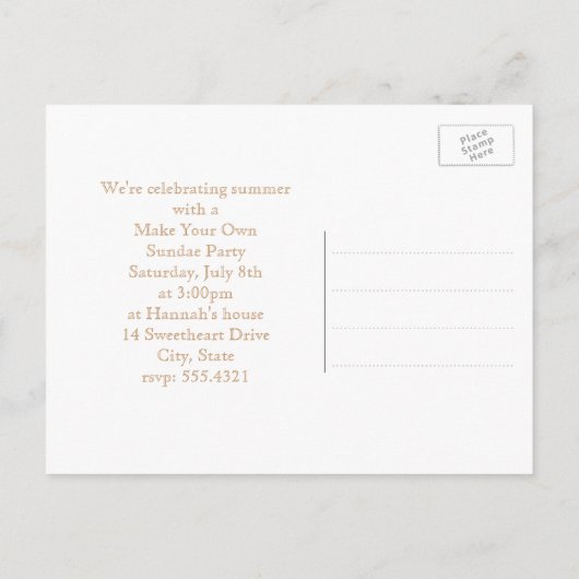 ピンクアイスクリームコーンサマーパーティの招待状 インビテーションポストカード (裏面)