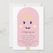 ピンクアイスクリームコーンスクープ紙吹雪誕生日パーティー 招待状 (正面)