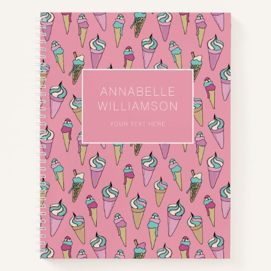 ピンクアイスクリームコーンパターン ノートブック (正面)
