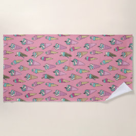 ピンクアイスクリームコーンパターン ビーチタオル