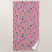 ピンクアイスクリームコーンパターン ビーチタオル (正面)