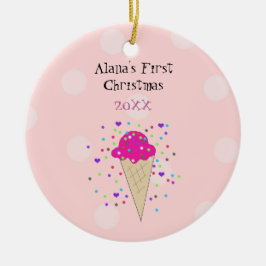 ピンクアイスクリームコーンベビー初めてのクリスマス セラミックオーナメント
