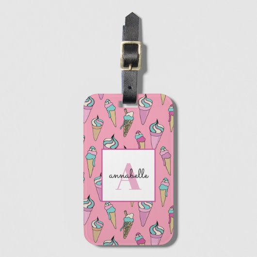 ピンクアイスクリームコーン夏 ラゲッジタグ (正面縦)