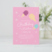 ピンクアイスクリームコーン星夏の誕生日パーティー 招待状 (スタンド正面)
