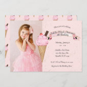 ピンクアイスクリームコーン誕生日パーティーの写真 招待状