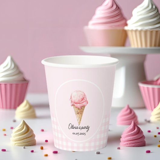 ピンクアイスクリームコーン 誕生日パーティー 紙コップ