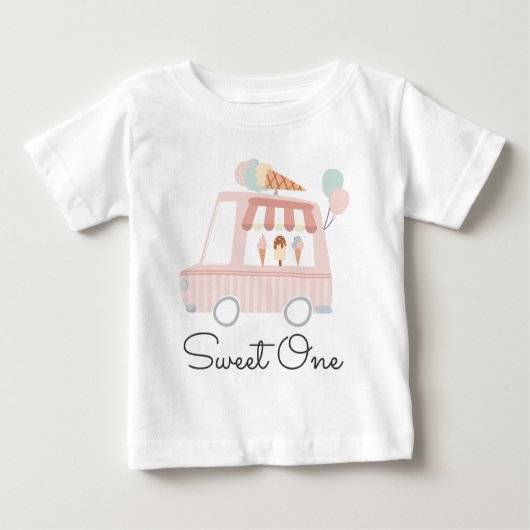 ピンクアイスクリームスウィートワン誕生日パーティー服 ベビーTシャツ (正面)