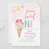 ピンクアイスクリームスウィートワン誕生日招待状 招待状 (正面)