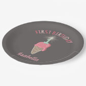 ピンクアイスクリームスパークラーガール1st誕生日パーティー ペーパープレート (アングル)