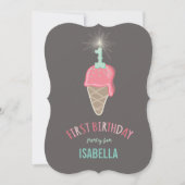 ピンクアイスクリームスパークラーガール1st誕生日パーティー 招待状 (正面)