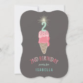 ピンクアイスクリームスパークラーガール2nd誕生日パーティー 招待状 (正面)